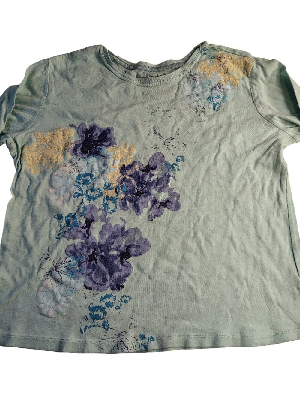Women's Mint Green 2X Mid Sleeve Nicole Miller New York Floral Themed Shirt